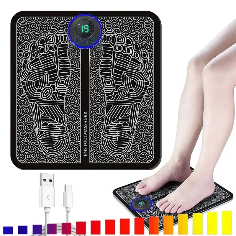 Electric Foot Massager Stimulation Pad with Remote – 8 Modes & 19 Intensity Levels, Lightweight Design to Relieve Foot Pressure & Fatigue