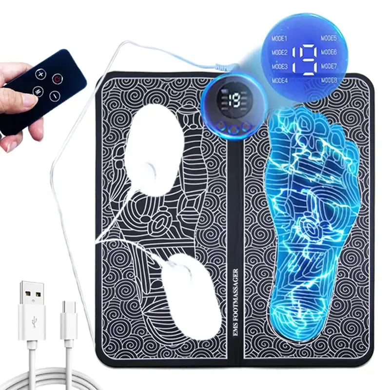 Electric Foot Massager Stimulation Pad with Remote – 8 Modes & 19 Intensity Levels, Lightweight Design to Relieve Foot Pressure & Fatigue