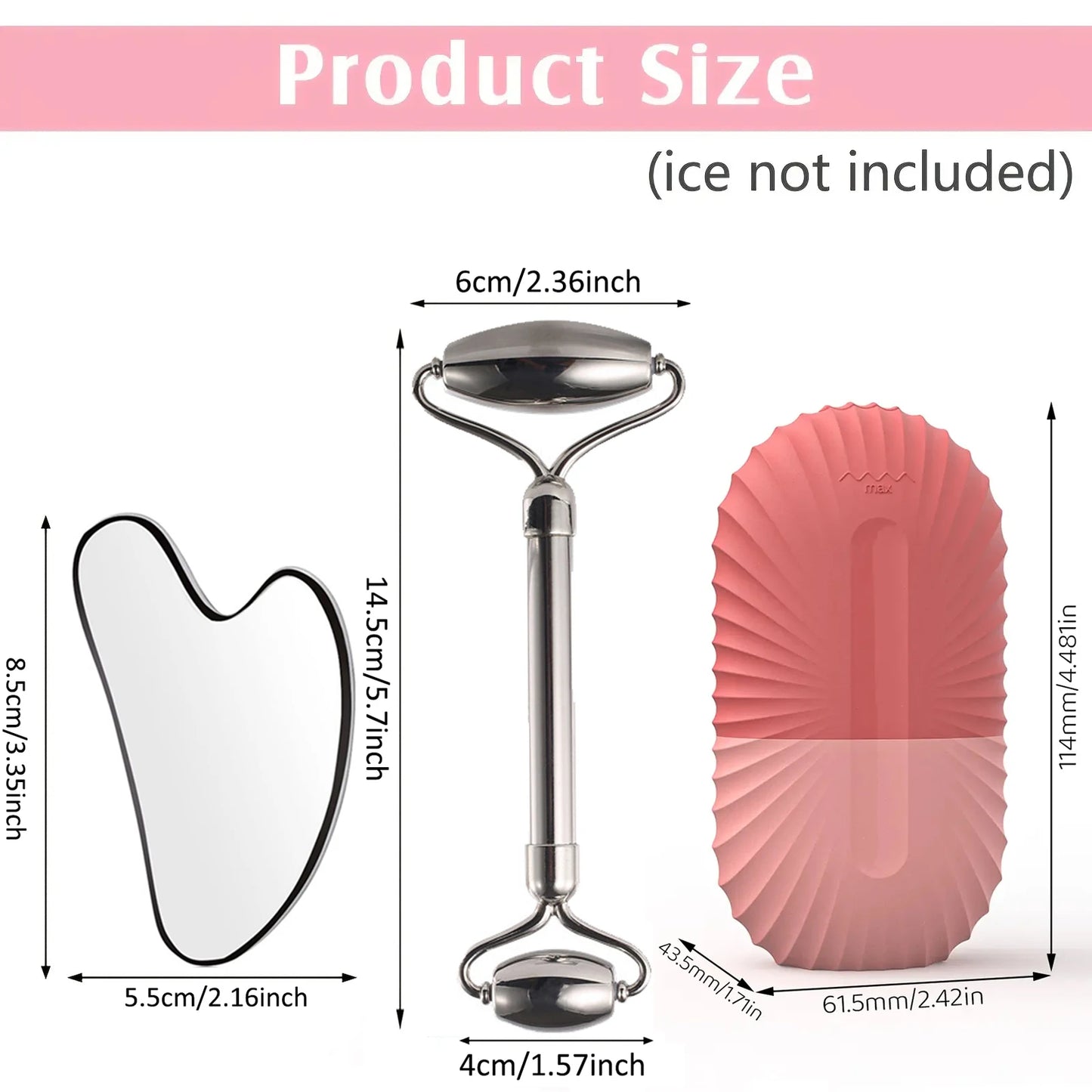 Stainless Steel Ice Roller & Gua Sha Set – Facial Massage Tool for Cooling & Skin Tightening