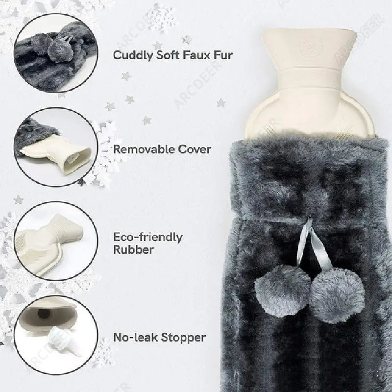 1L Plush Hot Water Bag – Long Waist & Back Warmer for Pain Relief & Comfort
