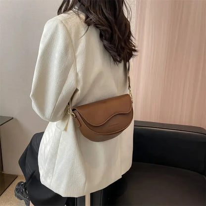 Women’s Vintage PU Leather Crossbody Bag – Small Flap Saddle Shoulder Bag with Wide Strap
