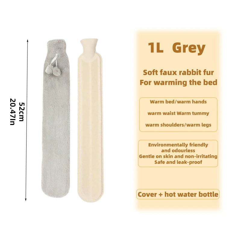 1L Plush Hot Water Bag – Long Waist & Back Warmer for Pain Relief & Comfort