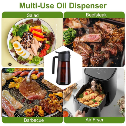 2-in-1 Olive Oil Sprayer & Dispenser – 16oz Glass Leak-Proof Bottle for Cooking & Air Fryer Use