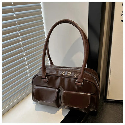 Retro PU Leather Hobo Satchel – Women’s Designer Armpit Bag with Double Pockets