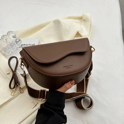 Women’s Vintage PU Leather Crossbody Bag – Small Flap Saddle Shoulder Bag with Wide Strap