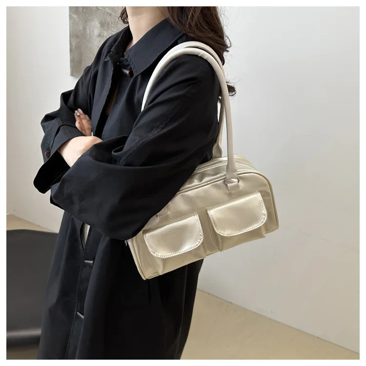 Retro PU Leather Hobo Satchel – Women’s Designer Armpit Bag with Double Pockets