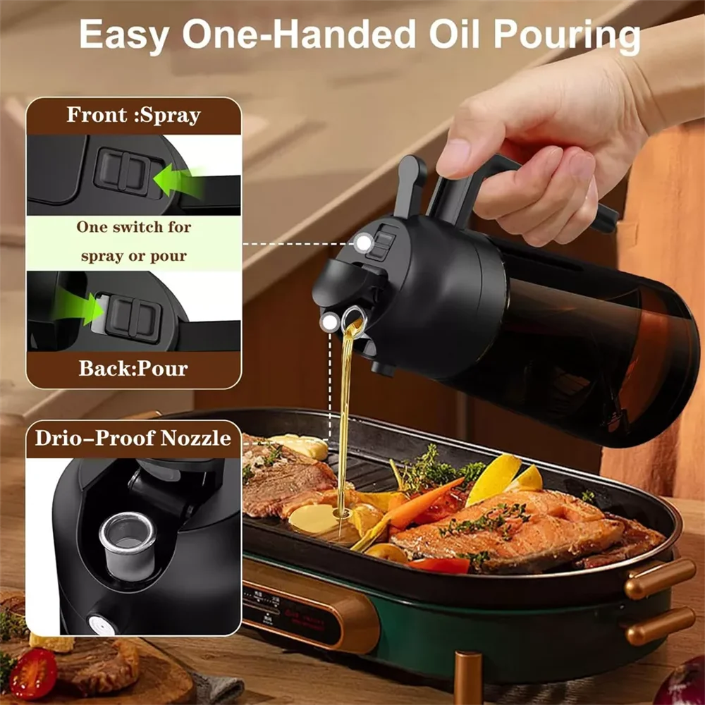 2-in-1 Olive Oil Sprayer & Dispenser – 16oz Glass Leak-Proof Bottle for Cooking & Air Fryer Use