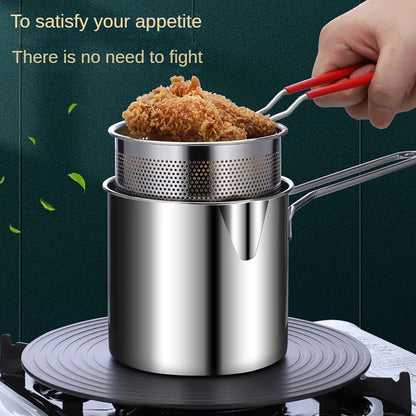 4-Piece Stainless Steel Tempura Fryer Pot – Small Deep Frying Pan with Strainer & Lid