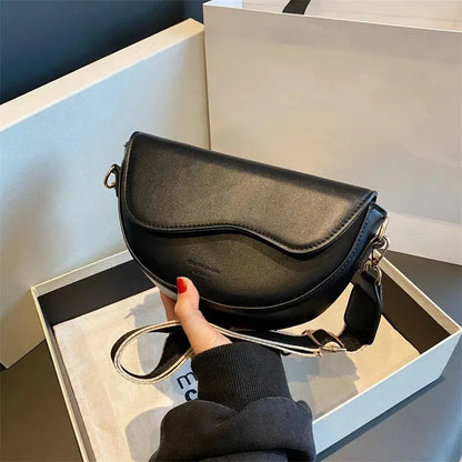 Women’s Vintage PU Leather Crossbody Bag – Small Flap Saddle Shoulder Bag with Wide Strap
