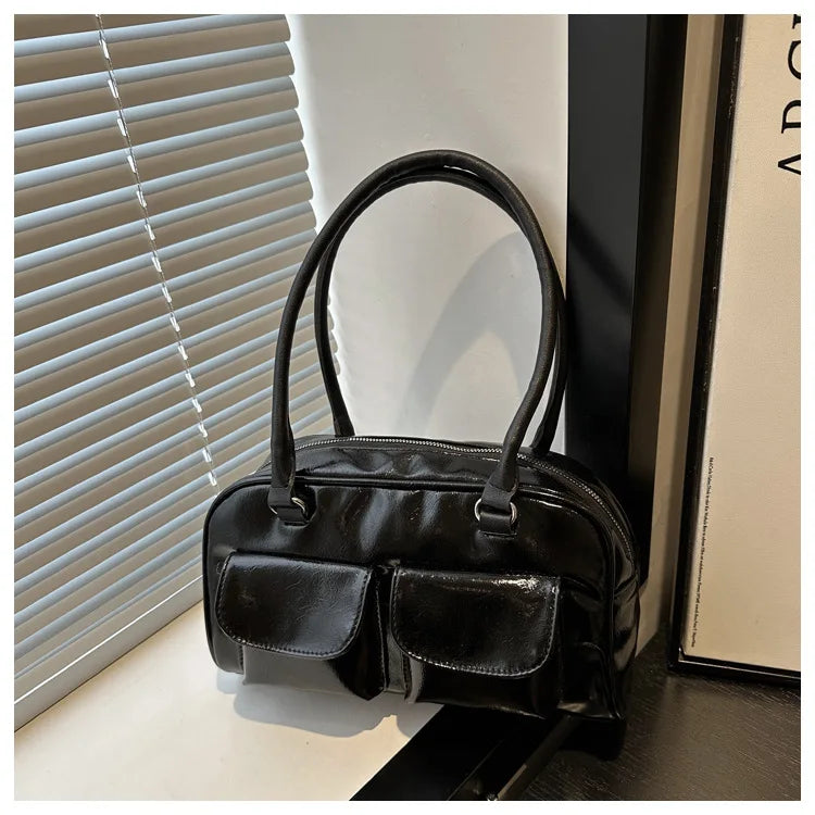 Retro PU Leather Hobo Satchel – Women’s Designer Armpit Bag with Double Pockets