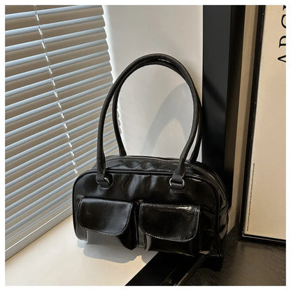 Retro PU Leather Hobo Satchel – Women’s Designer Armpit Bag with Double Pockets