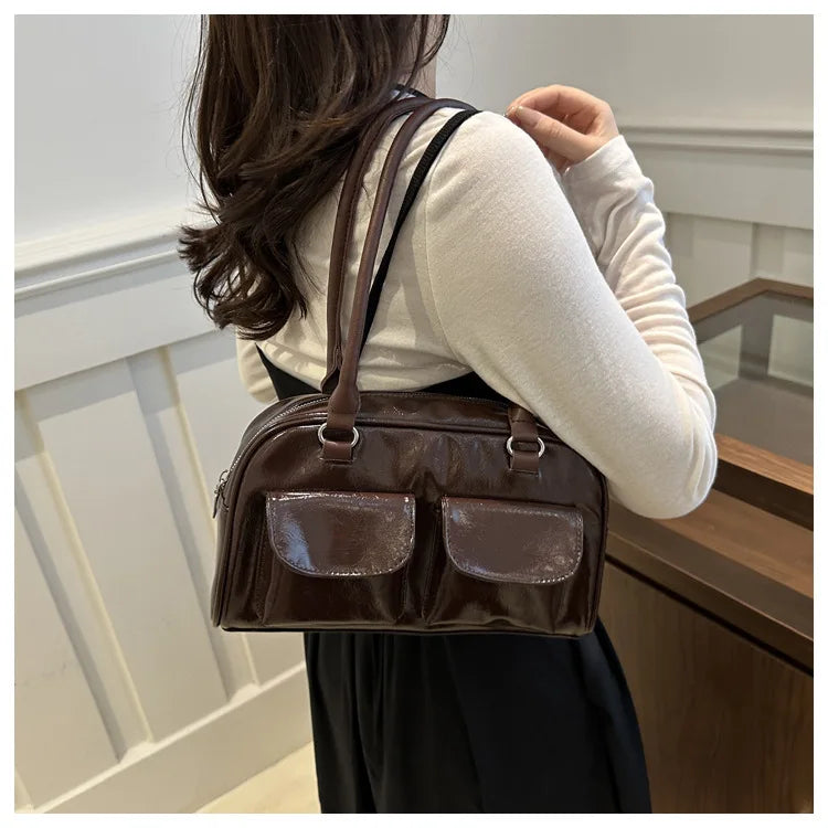 Retro PU Leather Hobo Satchel – Women’s Designer Armpit Bag with Double Pockets