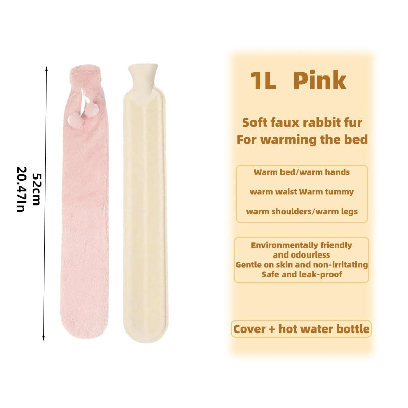 1L Plush Hot Water Bag – Long Waist & Back Warmer for Pain Relief & Comfort