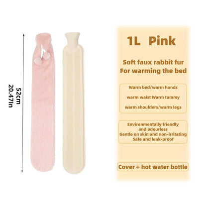 1L Plush Hot Water Bag – Long Waist & Back Warmer for Pain Relief & Comfort