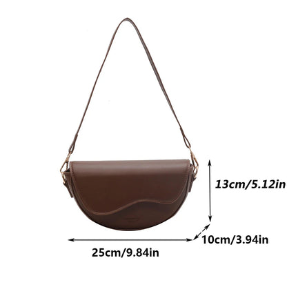 Women’s Vintage PU Leather Crossbody Bag – Small Flap Saddle Shoulder Bag with Wide Strap
