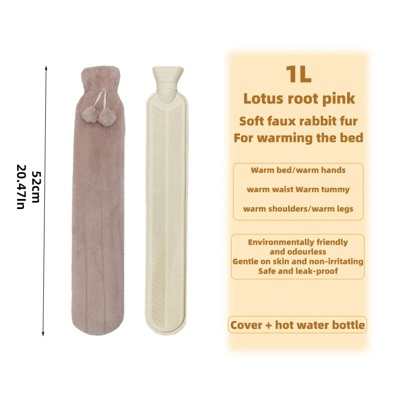 1L Plush Hot Water Bag – Long Waist & Back Warmer for Pain Relief & Comfort