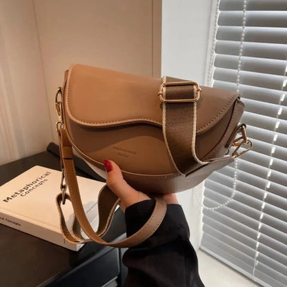 Women’s Vintage PU Leather Crossbody Bag – Small Flap Saddle Shoulder Bag with Wide Strap