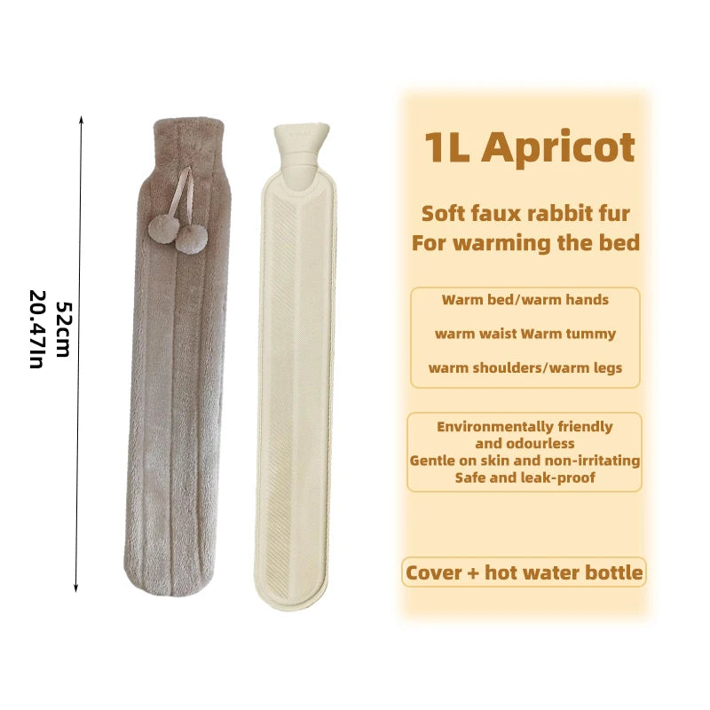 1L Plush Hot Water Bag – Long Waist & Back Warmer for Pain Relief & Comfort