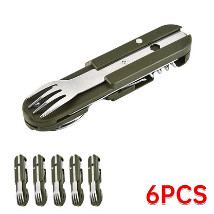 7-in-1 Stainless Steel Camping Utensil Set – Spoon, Fork, Knife & Bottle Opener