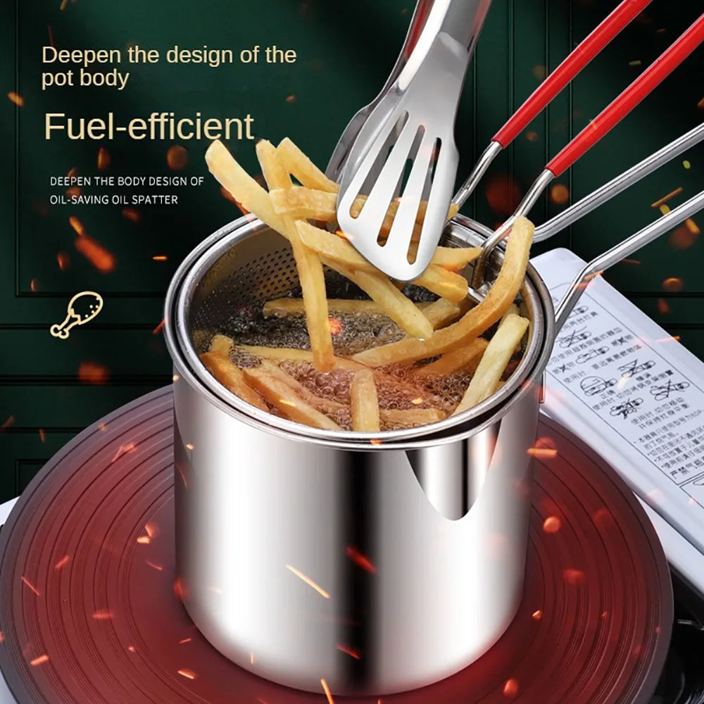 4-Piece Stainless Steel Tempura Fryer Pot – Small Deep Frying Pan with Strainer & Lid