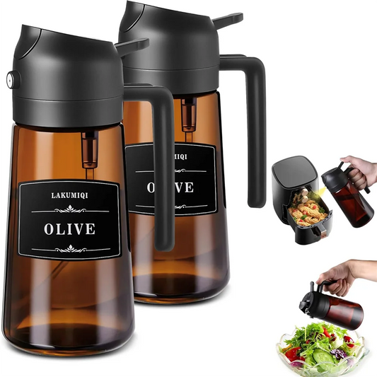 2-in-1 Olive Oil Sprayer & Dispenser – 16oz Glass Leak-Proof Bottle for Cooking & Air Fryer Use