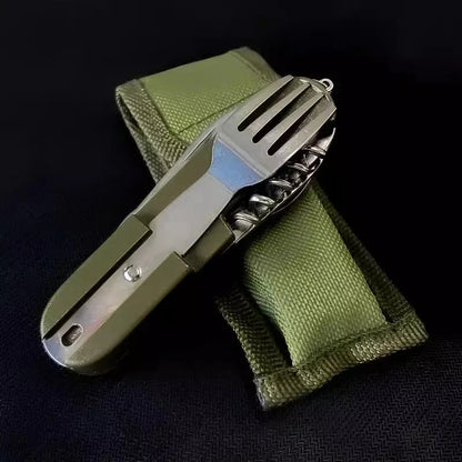 7-in-1 Stainless Steel Camping Utensil Set – Spoon, Fork, Knife & Bottle Opener