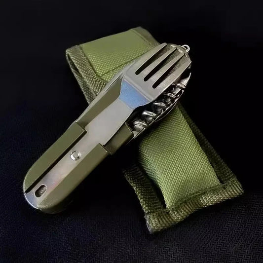 7-in-1 Stainless Steel Camping Utensil Set – Spoon, Fork, Knife & Bottle Opener