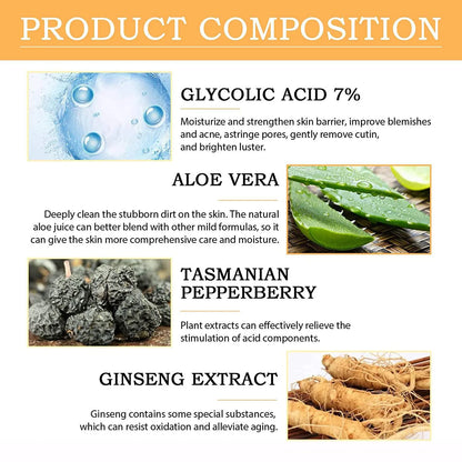 100ml Glycolic Acid 7% Toning Solution – Acne Remover, Exfoliating & Moisturizing Lotion for Skin Rejuvenation