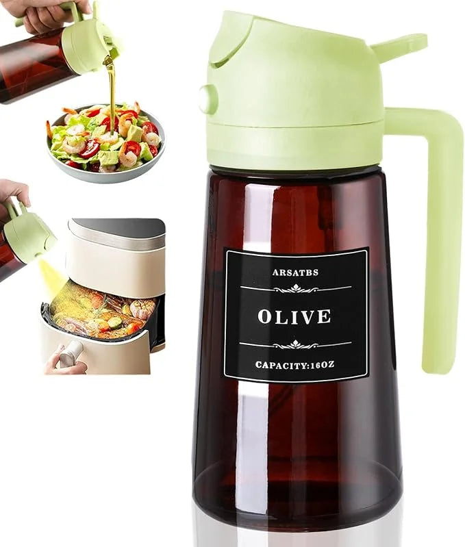2-in-1 Olive Oil Sprayer & Dispenser – 16oz Glass Leak-Proof Bottle for Cooking & Air Fryer Use