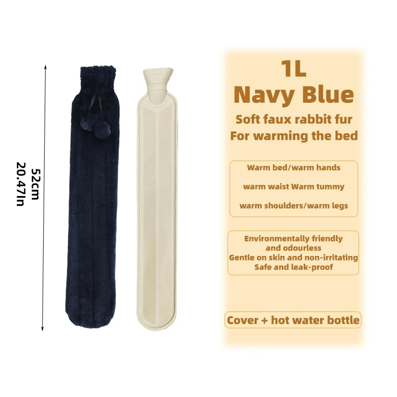 1L Plush Hot Water Bag – Long Waist & Back Warmer for Pain Relief & Comfort