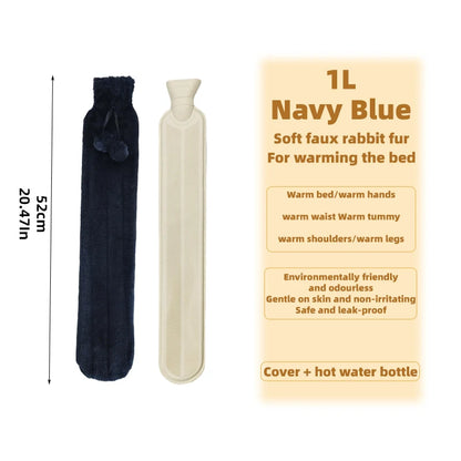 1L Plush Hot Water Bag – Long Waist & Back Warmer for Pain Relief & Comfort