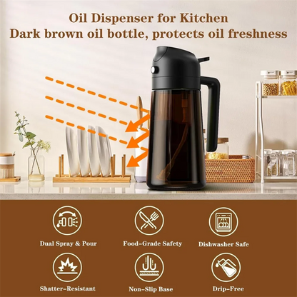 2-in-1 Olive Oil Sprayer & Dispenser – 16oz Glass Leak-Proof Bottle for Cooking & Air Fryer Use